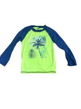 Kids Long Sleeve Rash Guard Swim Shirt - Neon Green/Blue